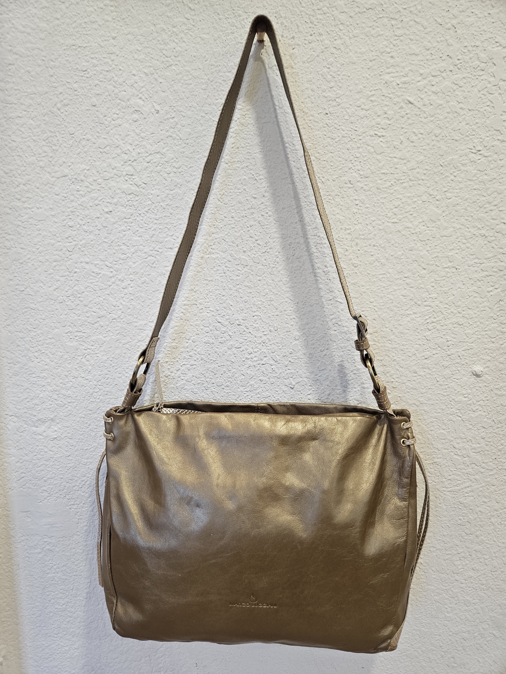 Marco Buggiani Italy Metallic Leather Slouchy Hobo Bag Cinch Detail